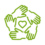 a circle of hands around a heart icon